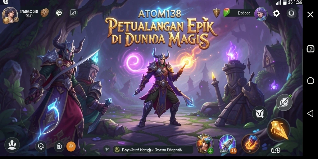 Gameplay ATOM138 yang menampilkan pertarungan epik di dunia fantastis.