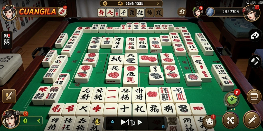Tampilan menarik dari gameplay CUANGILA dengan ubin Mahjong berwarna-warni.