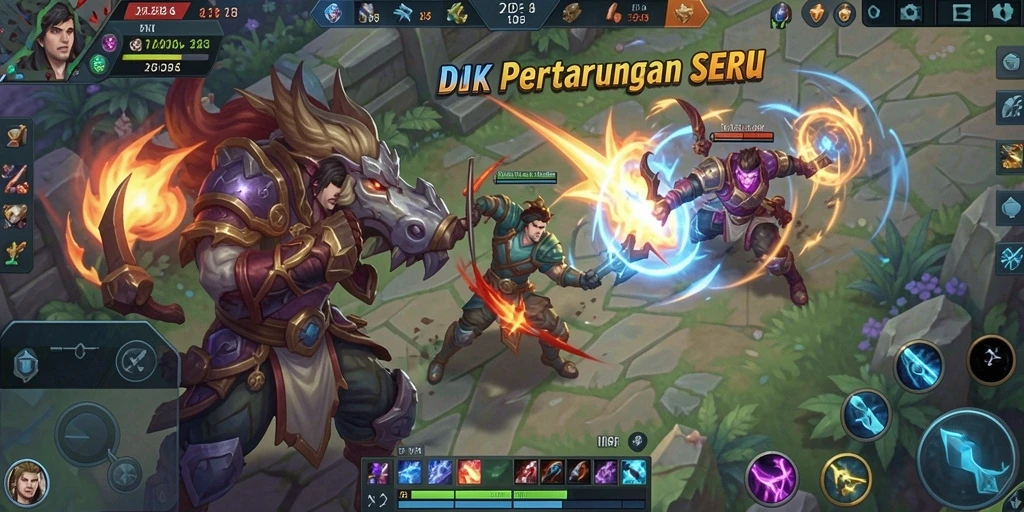 Tampilan gameplay seru DKK dengan pertarungan tim yang intens.