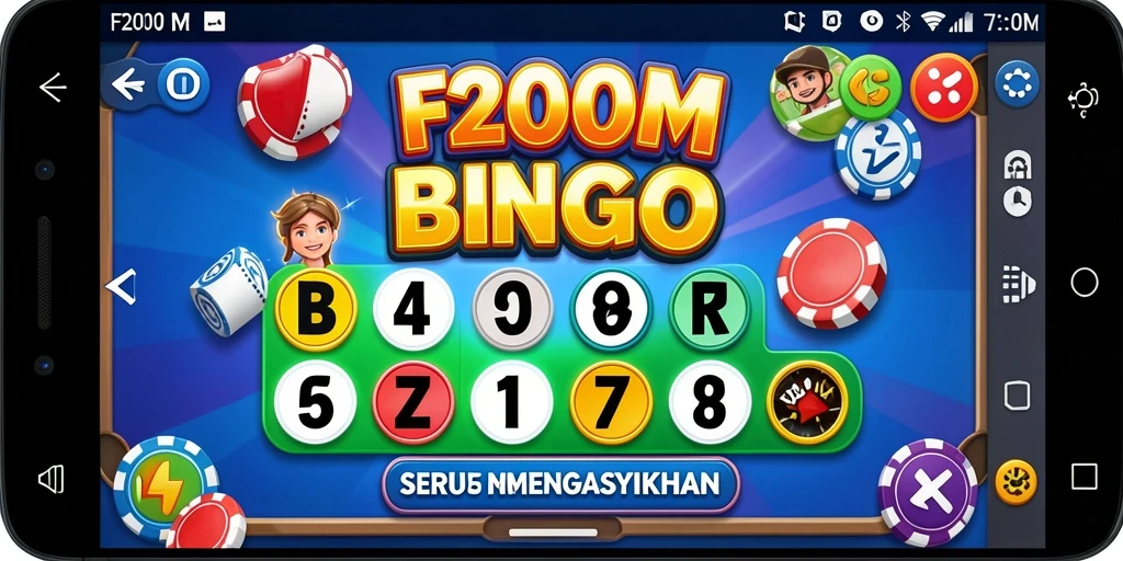 Screenshot utama F200M menunjukkan gameplay seru dan interaktif Bingo.