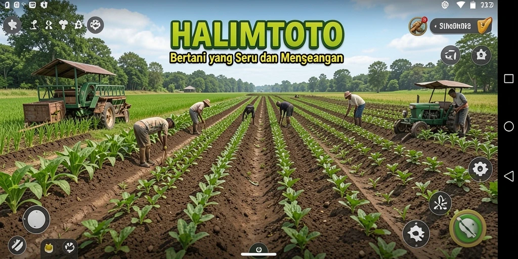 Tangkapan layar gameplay HALIMTOTO dengan aktivitas bertani yang seru.