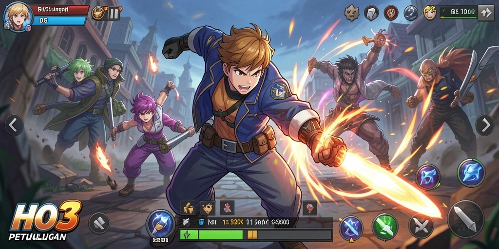 Screenshot gameplay HO3 menampilkan aksi pertarungan seru di dunia Anime.