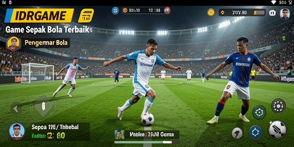 Screenshot gameplay IDRGAME yang menampilkan aksi sepak bola intens.