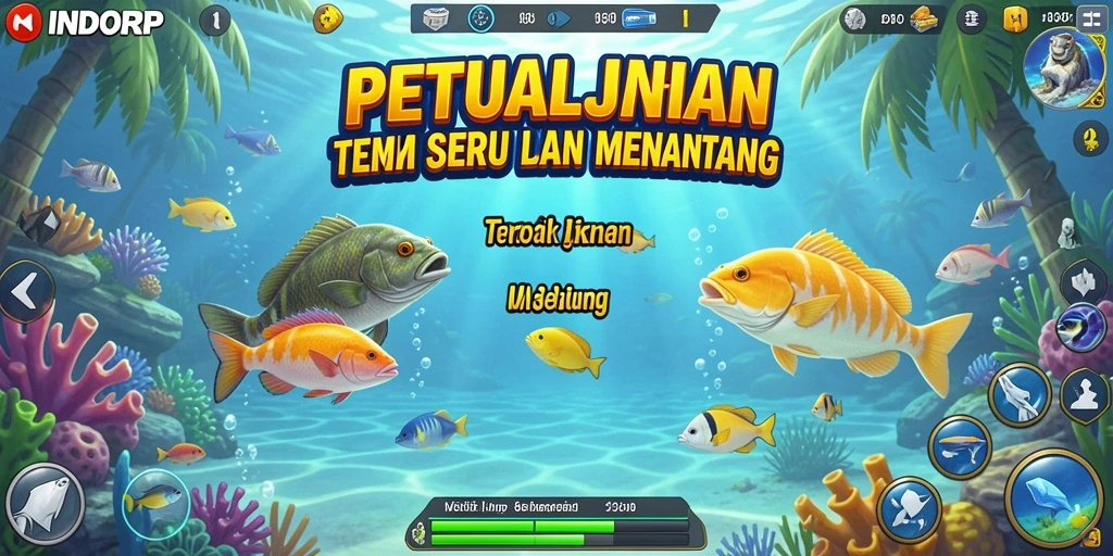 Screenshot gameplay INDORP yang menunjukkan aksi menembak ikan yang seru.