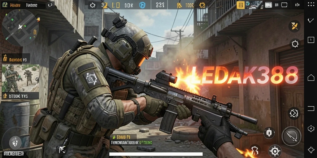 Screenshot LEDAK388 dengan tampilan grafis menembak yang menegangkan.