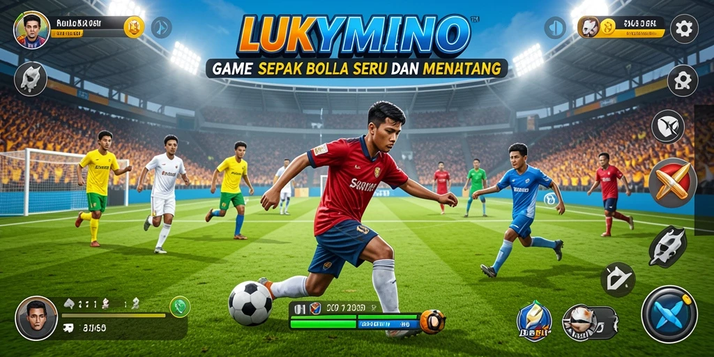 Tampilan gameplay seru dari LUKYMINO dengan pemain sepak bola.