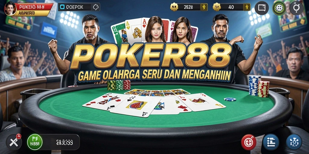 Screenshot utama POKER88 menunjukkan aksi poker menegangkan.