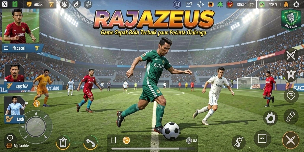 Tampilan gameplay seru dari game sepak bola RAJAZEUS.