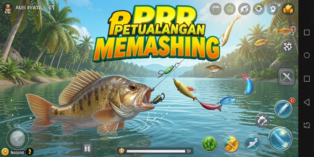 Tampilan gameplay RPRR yang seru saat memancing di danau.
