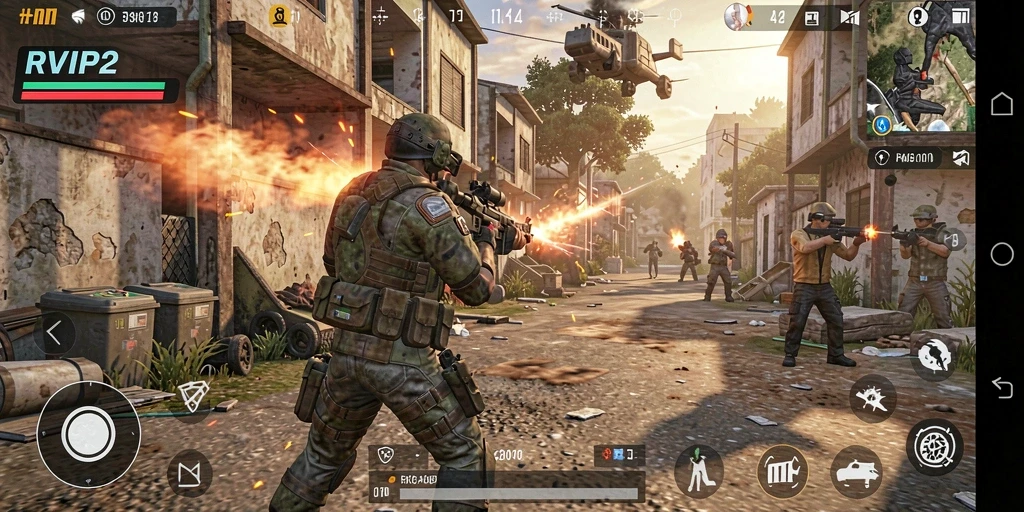 Gameplay mendebarkan dalam RVIP2 dengan aksi tembak-menembak yang intens.
