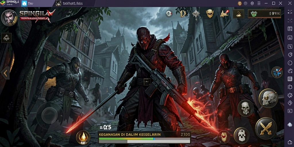 Tampilan gameplay menegangkan di dalam SPINGILA, penuh dengan kegelapan dan ketakutan.